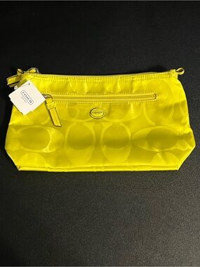 NWT Coach Citrine Signature Nylon Cosmetic Pouch Bag - F77391